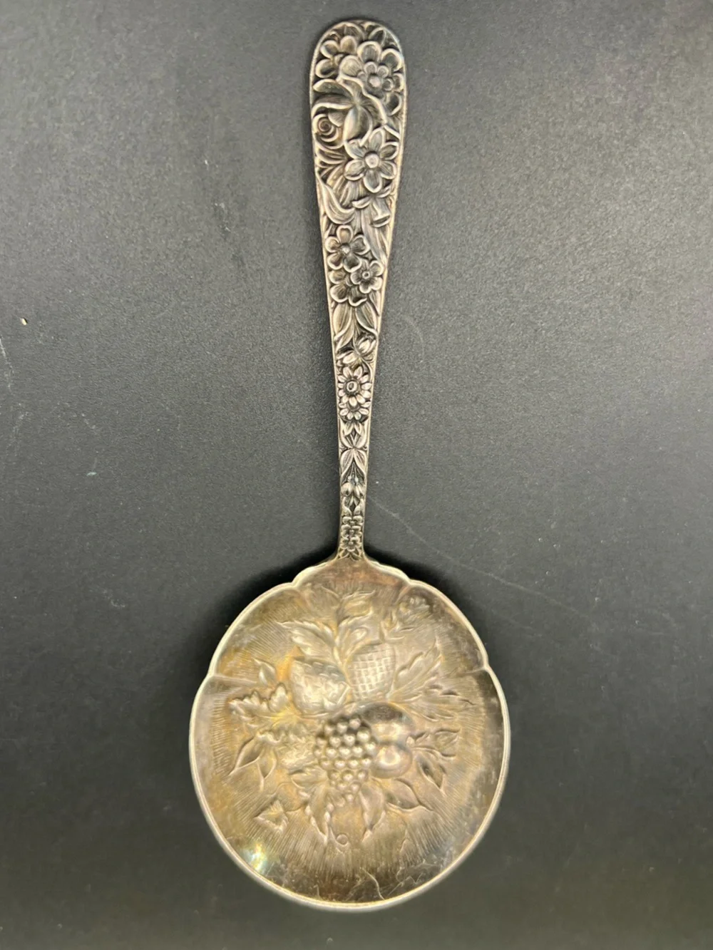 Antique-Style Floral Sterling Silver Serving Spoon - Decorative Tableware